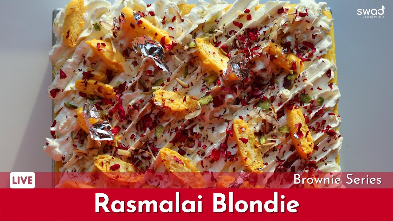 Rasmalai Blondie | White Chocolate Brownie | Easy Eggless Blondie Recipe | How to make Blondie
