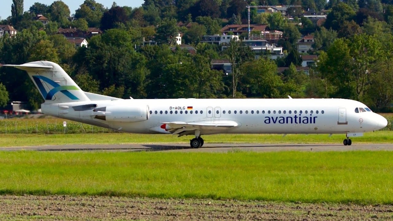Fokker 100 Avanti Air * Great Turbine Sound  * Take-Off at Bern