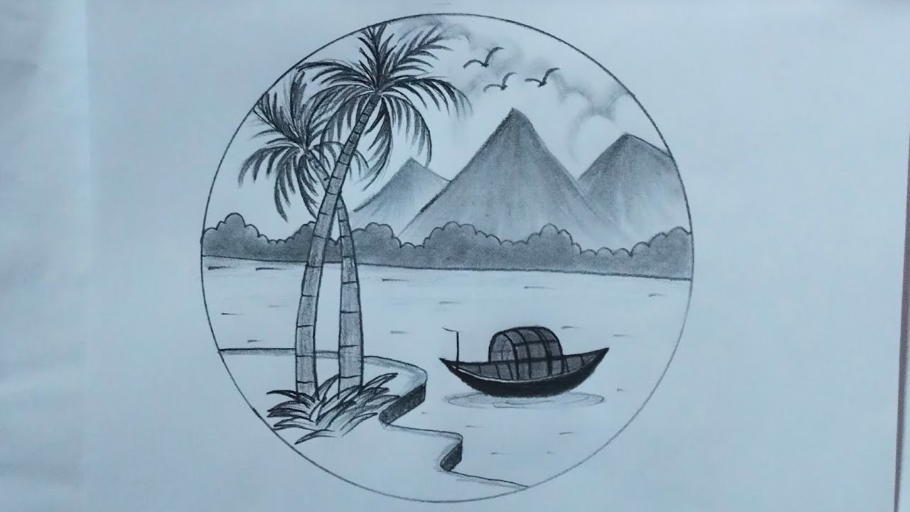 Beautiful circle scenery drawing | landscape drawing
