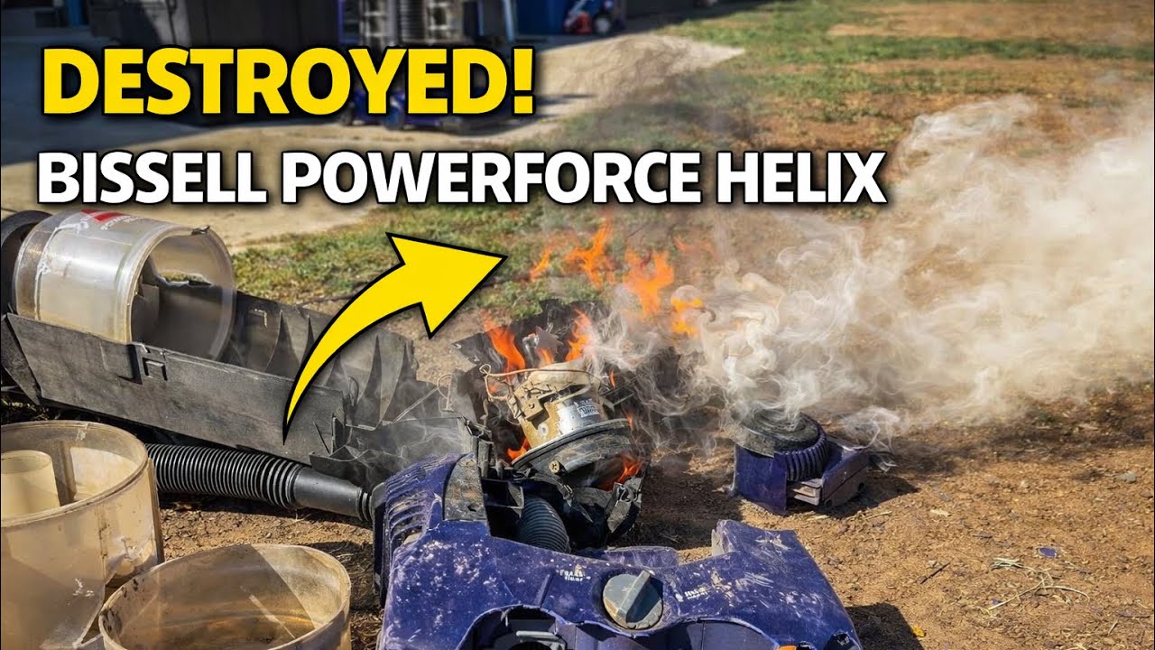 Уничтожение вакуумом Bissell Powerforce — сгорание шара для боулинга и мотора