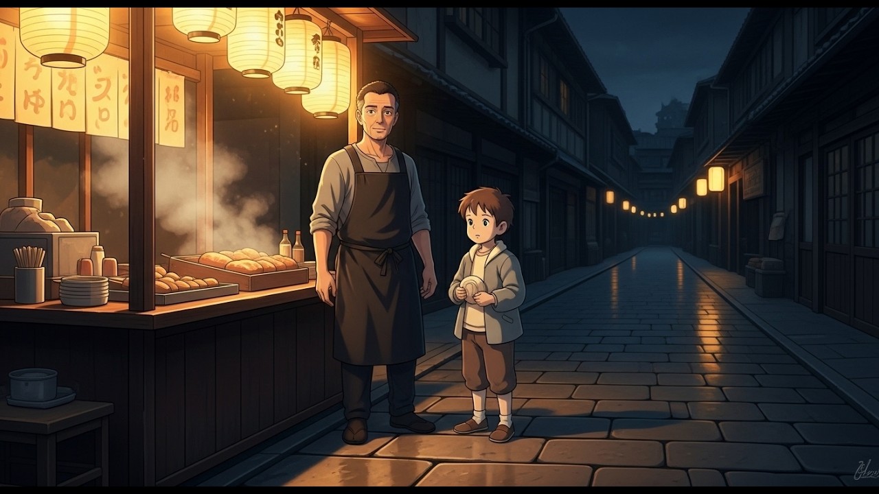 “A Quiet Night Food Stall | Warm Lantern Lights & Cozy Ghibli Atmosphere 🌙🏮 ASMR”