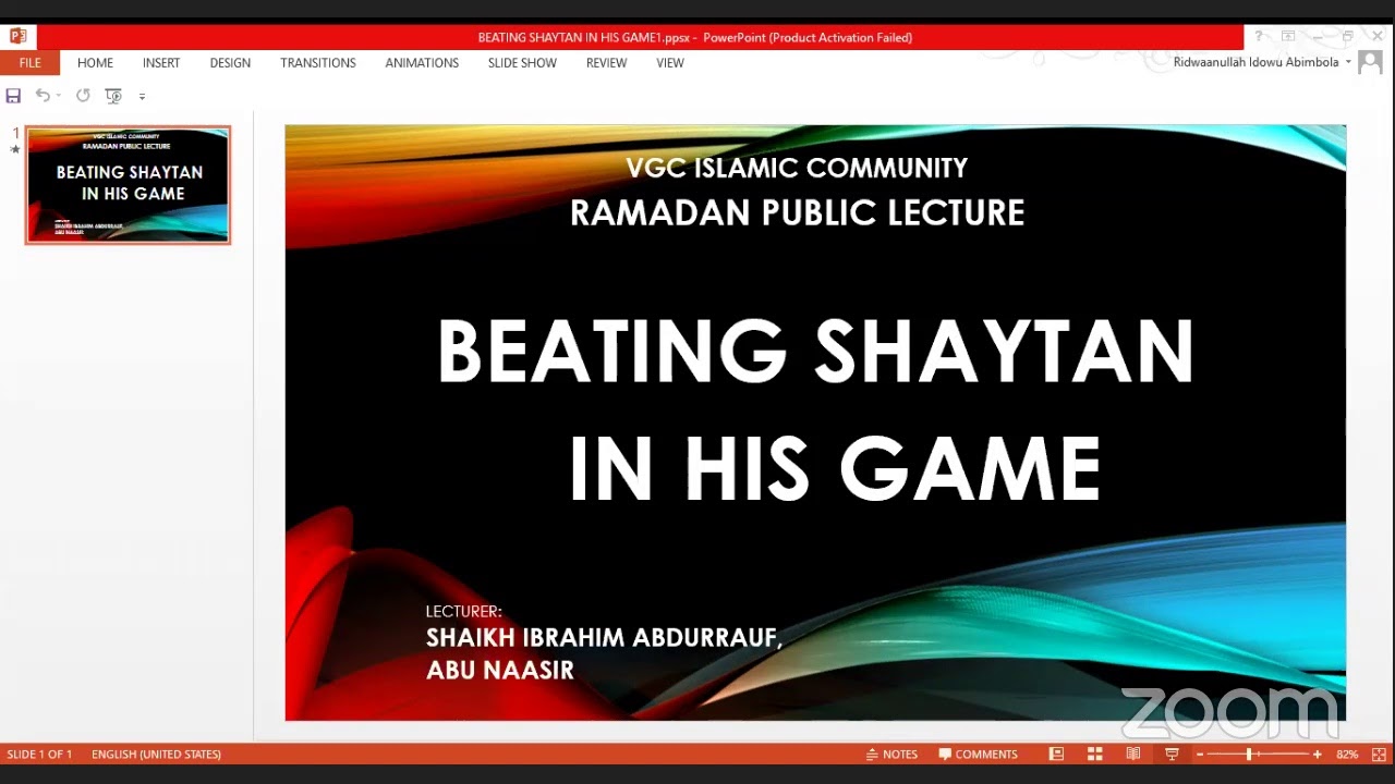 VGC Public Lecture: Beating Shaytaan in His Game by Shaykh Ibrahim Abdur-Rauf Abu Naasir