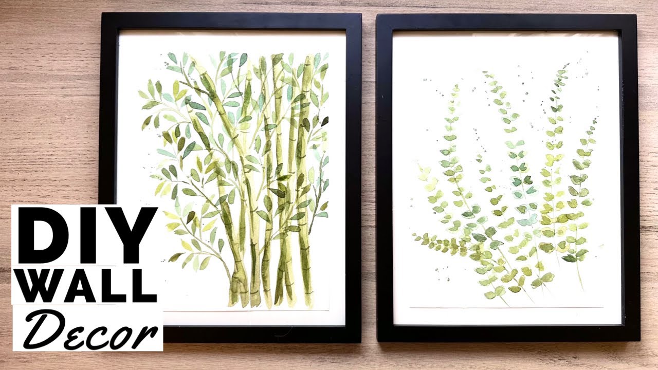 How to paint watercolor eucalyptus and bamboo botanical DIY wall decor - for beginners