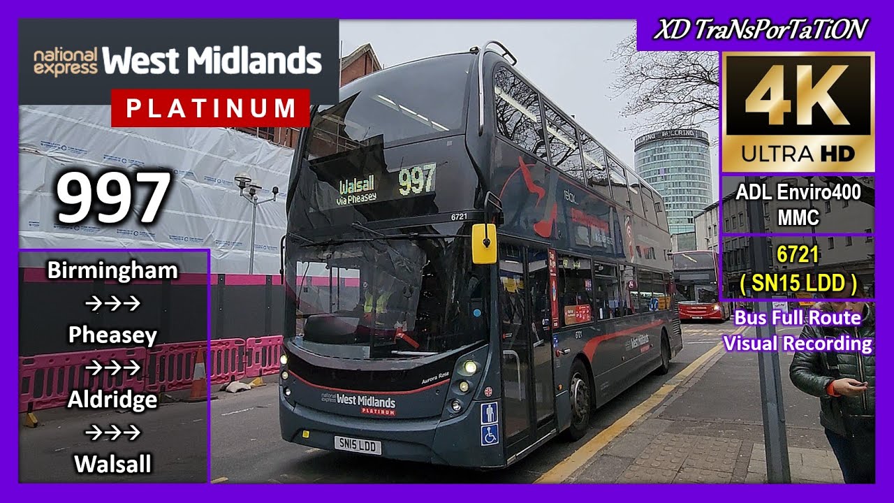 [National Express West Midlands] 997 ~ Birmingham, Priory Square ➝ Walsall Bus Station【4K UW】