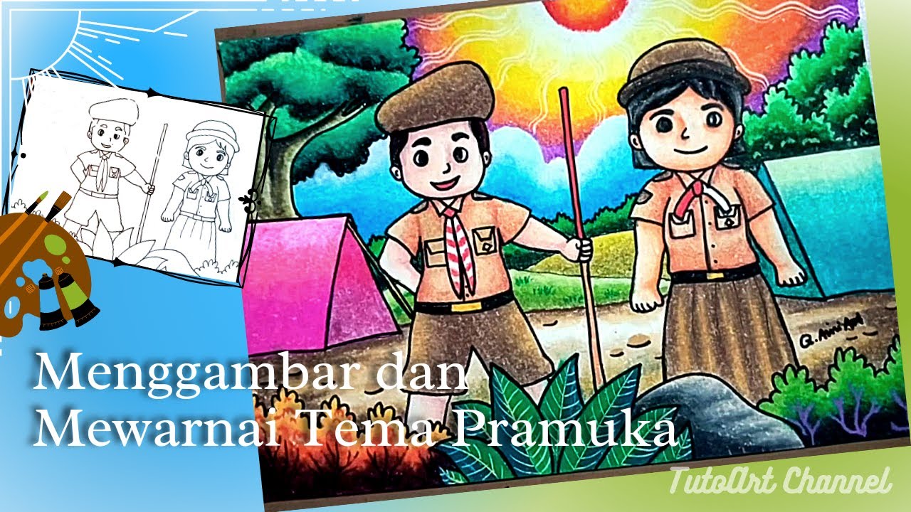 MENGGAMBAR DAN MEWARNAI TEMA PRAMUKA | HOW TO DRAW SCOUT FOR BEGINNER