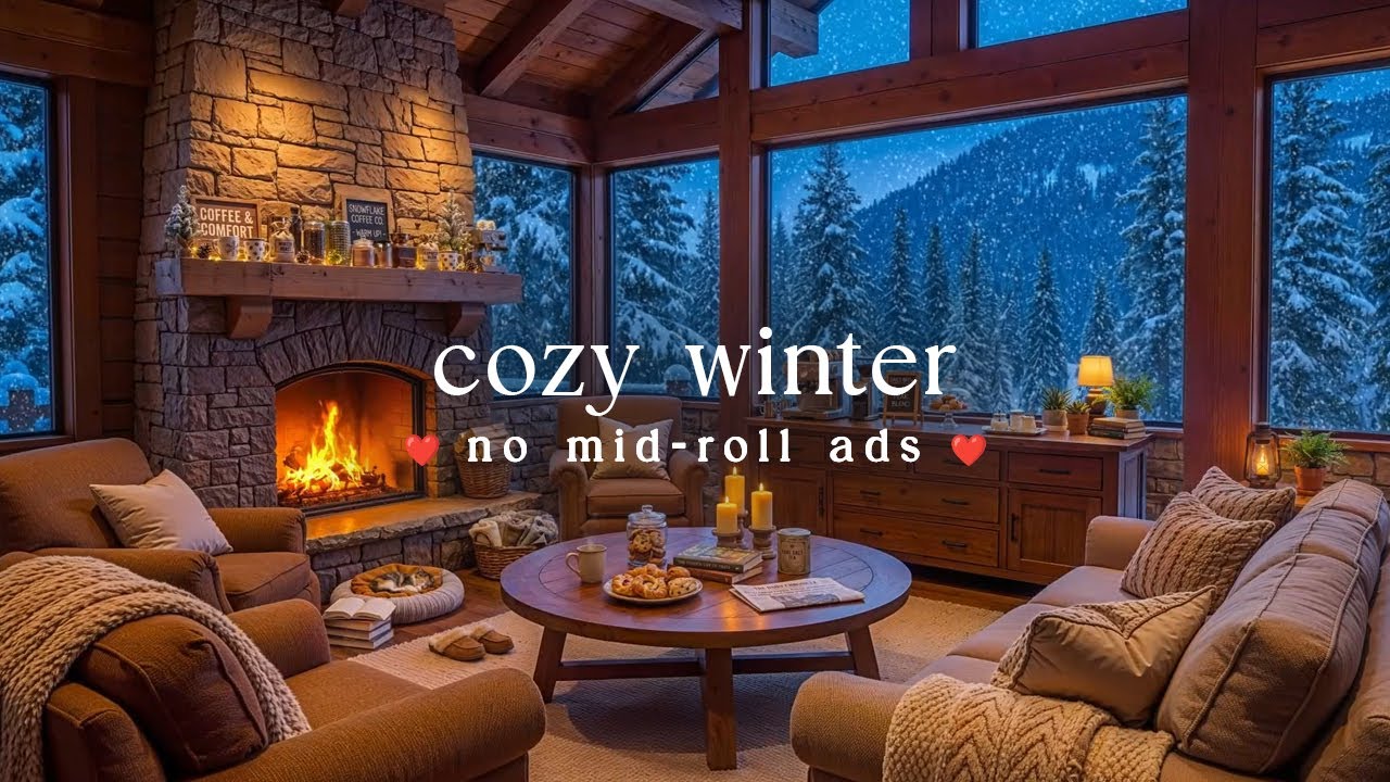 ❄️ Cozy Winter Jazz (NO MID-ROLL ADS) – Fireplace Comfort & Snowy Night Ambience