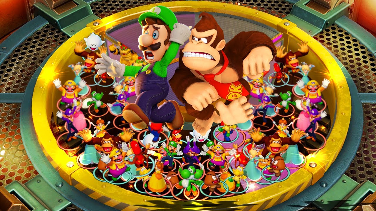 Super Mario Party - Lucky Team Color Battles - Donkey Kong Brown Team vs Luigi Green Team
