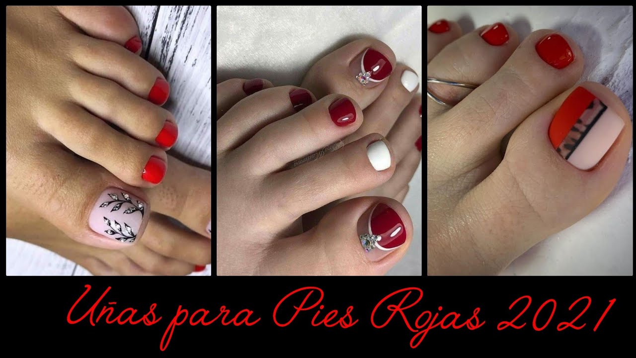 DISEÑOS DE UÑAS PARA PIES COLOR ROJO 2021