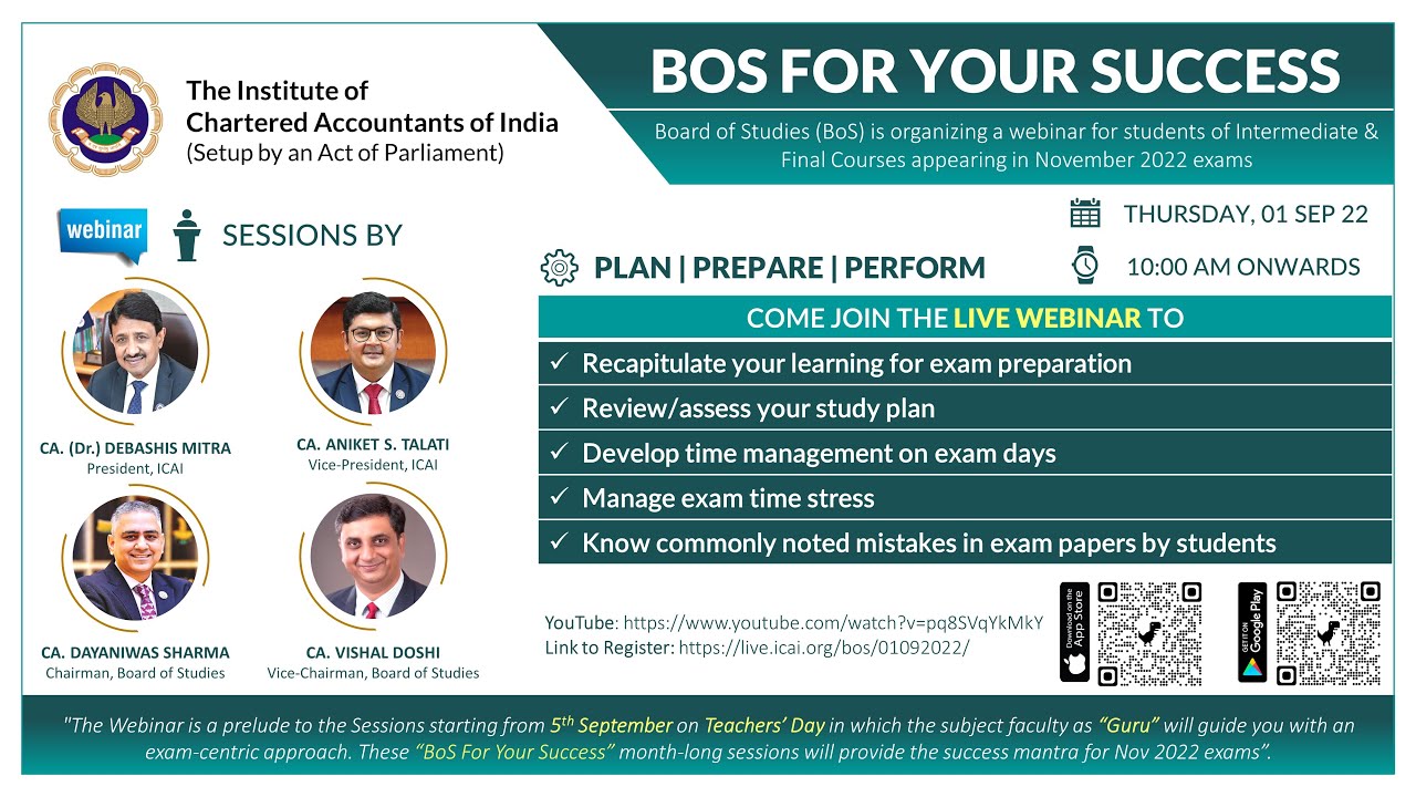 BoS For Your Success  (for students of Intermediate & Final courses appearing in Nov 2022 exams)