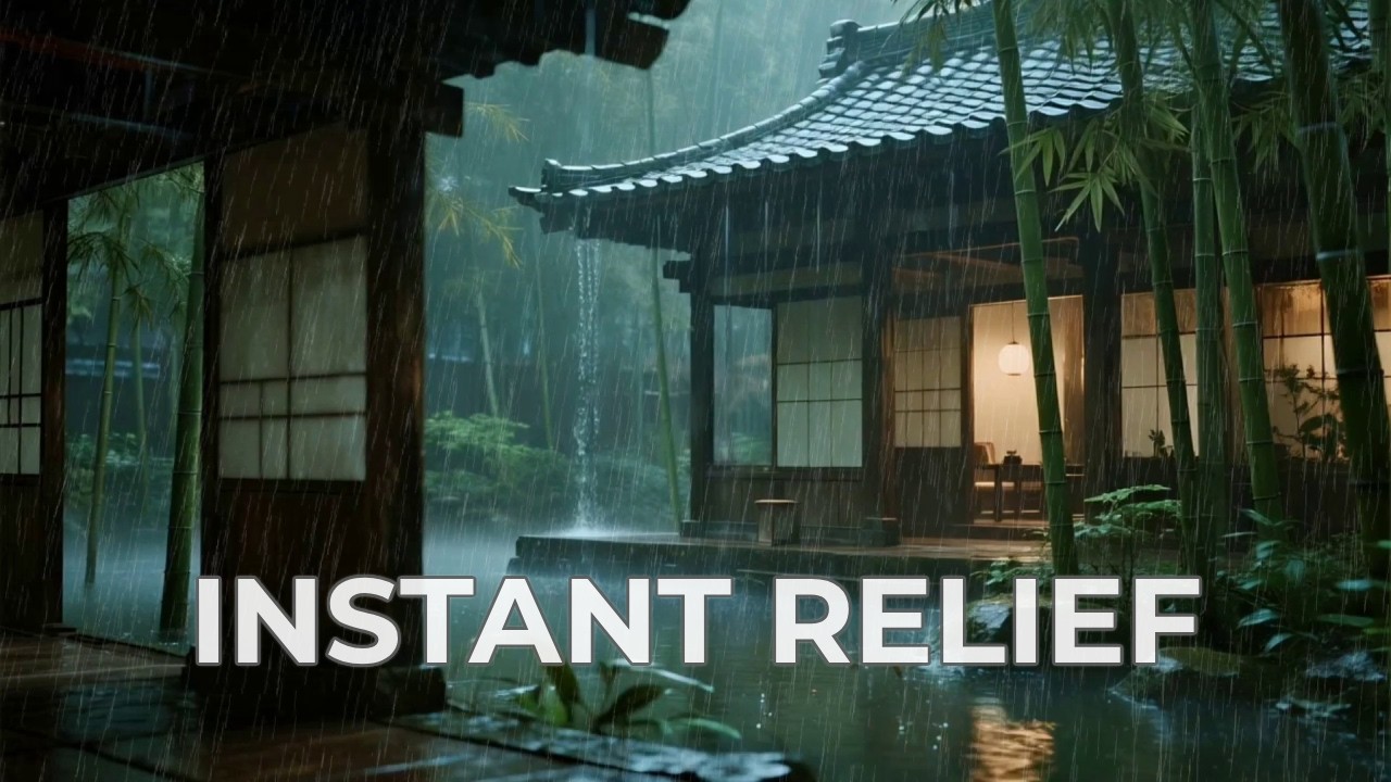12 hours Ultimate Relief Heavy Rain Drip from Zen Temple Roof to Completely Calm Your Mind 🌧️