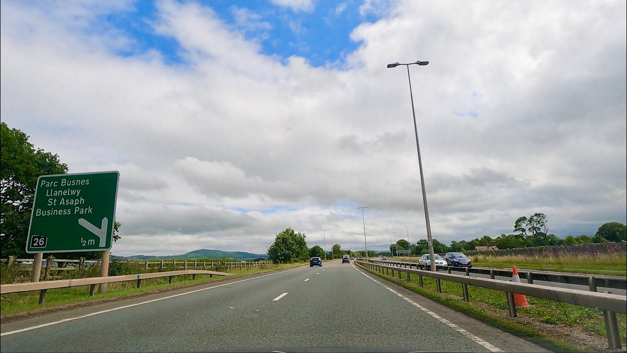 Driving North Wales to Manchester Trafford Centre via A55-A494 Queensferry, M56, and M60 Motorway