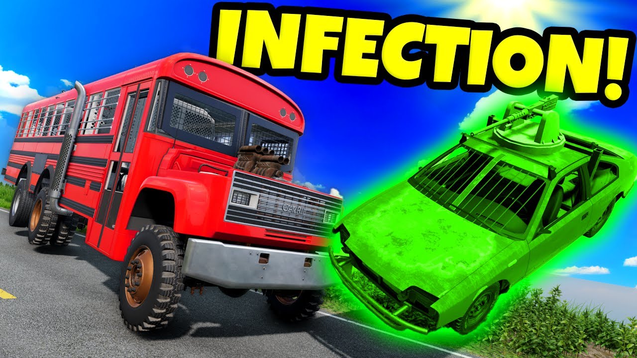 Zombie Car INFECTION with Weapons & School Buses in BeamNG Drive Mods
