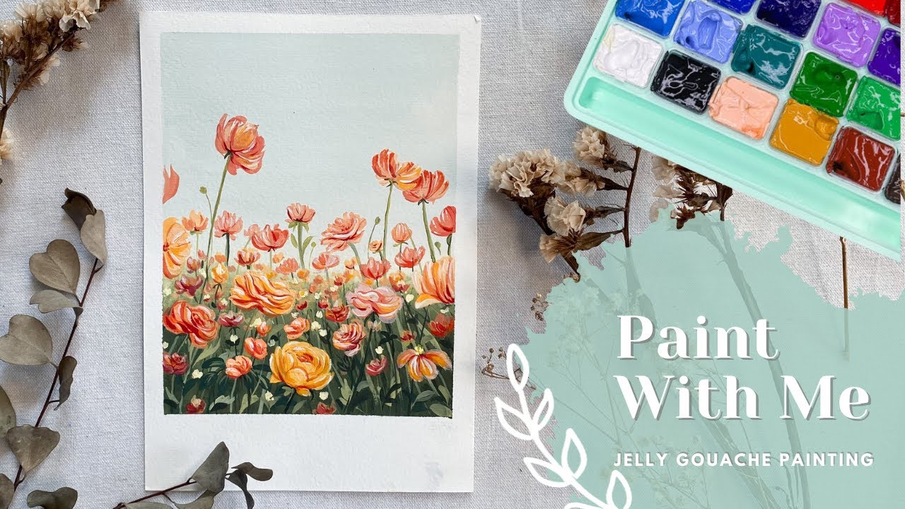 PAINT WITH ME #2 | Jelly gouache painting | Peachy Flowers