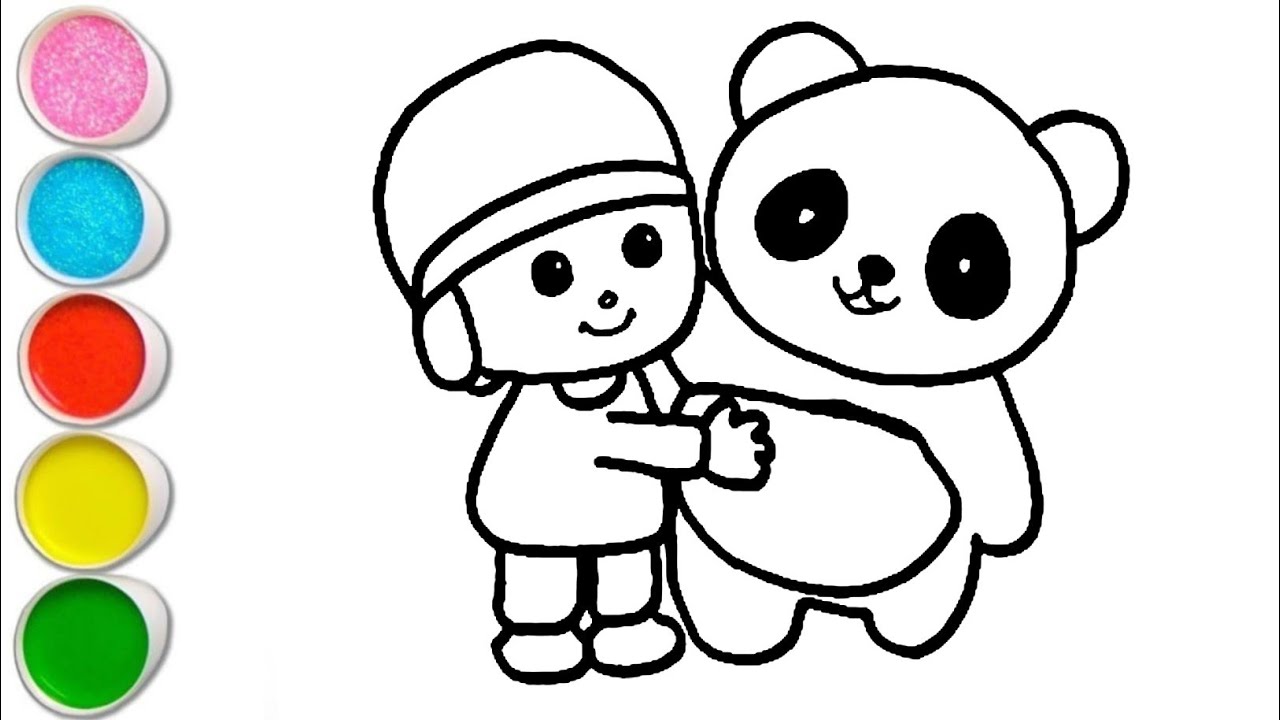 Cute Pocoyo With Panda Drawing, Painting and Coloring For Kids and Toddlers_ Step by Step Drawing