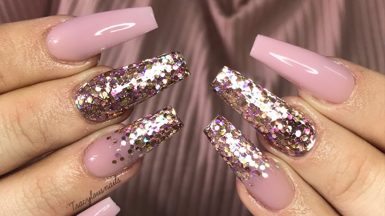 Acrylic Nails | Nude Set with glitter