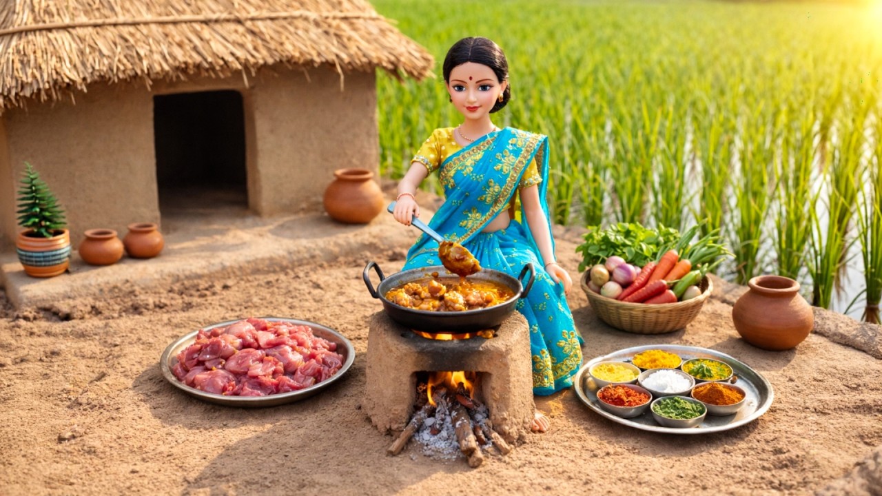 Miniature Doll Rogan Josh Lamb Curry & Masala Chai Cooking ASMR | Mini India Universe.