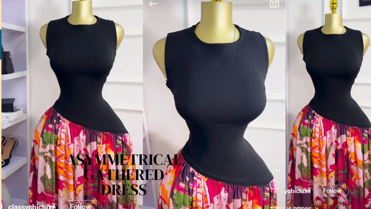 How to Cut and Sew Asymmetrical GATHERED dress for beginners