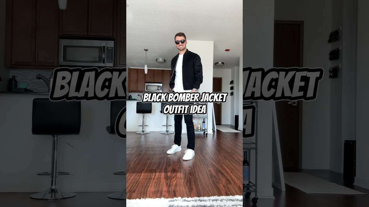 Black Bomber Jacket Outfit Idea 💡 #mensfashion #bomberjacket #mensoutfits #mensstyletips #ootd
