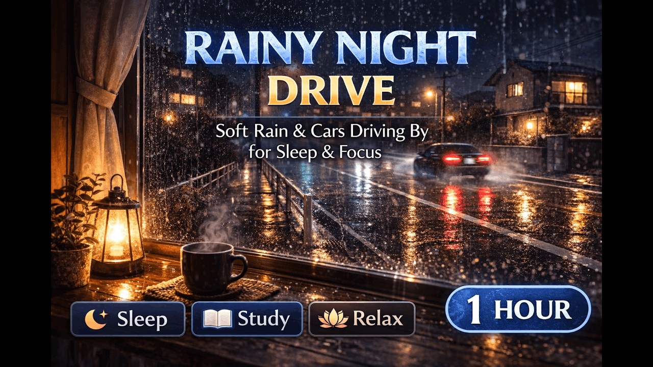 Drift Off Fast—Rainy Streetlights & Cars Fading Away (1H)