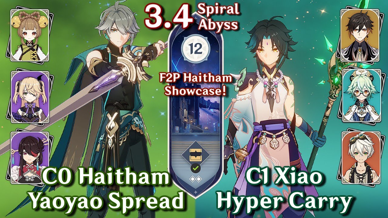 C0 Alhaitham Yaoyao F2P Spread & C1 Xiao Hyper | Spiral Abyss 3.4 - Floor 12 9 Star | Genshin Impact