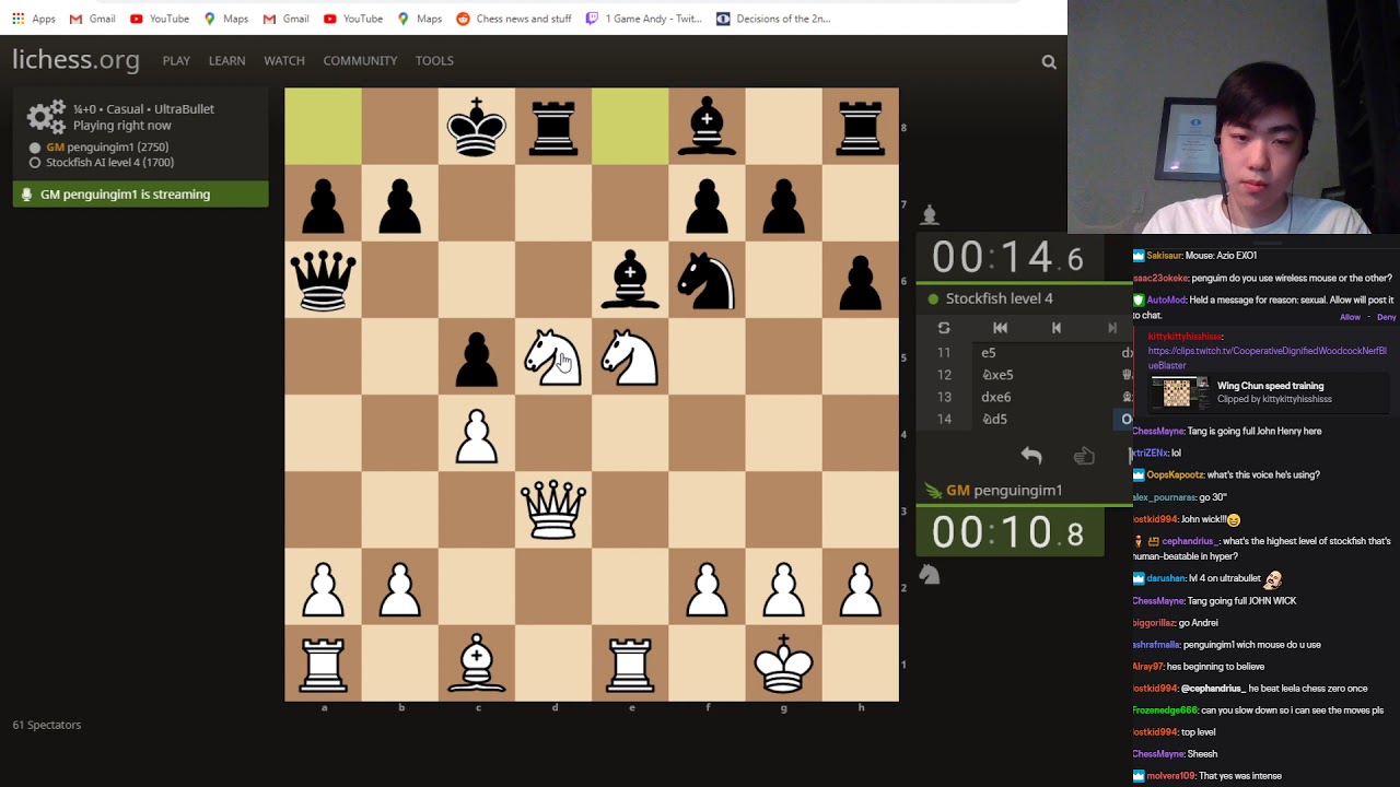 penguingm1 vs stockfish levels 1-8 ultrabullet..