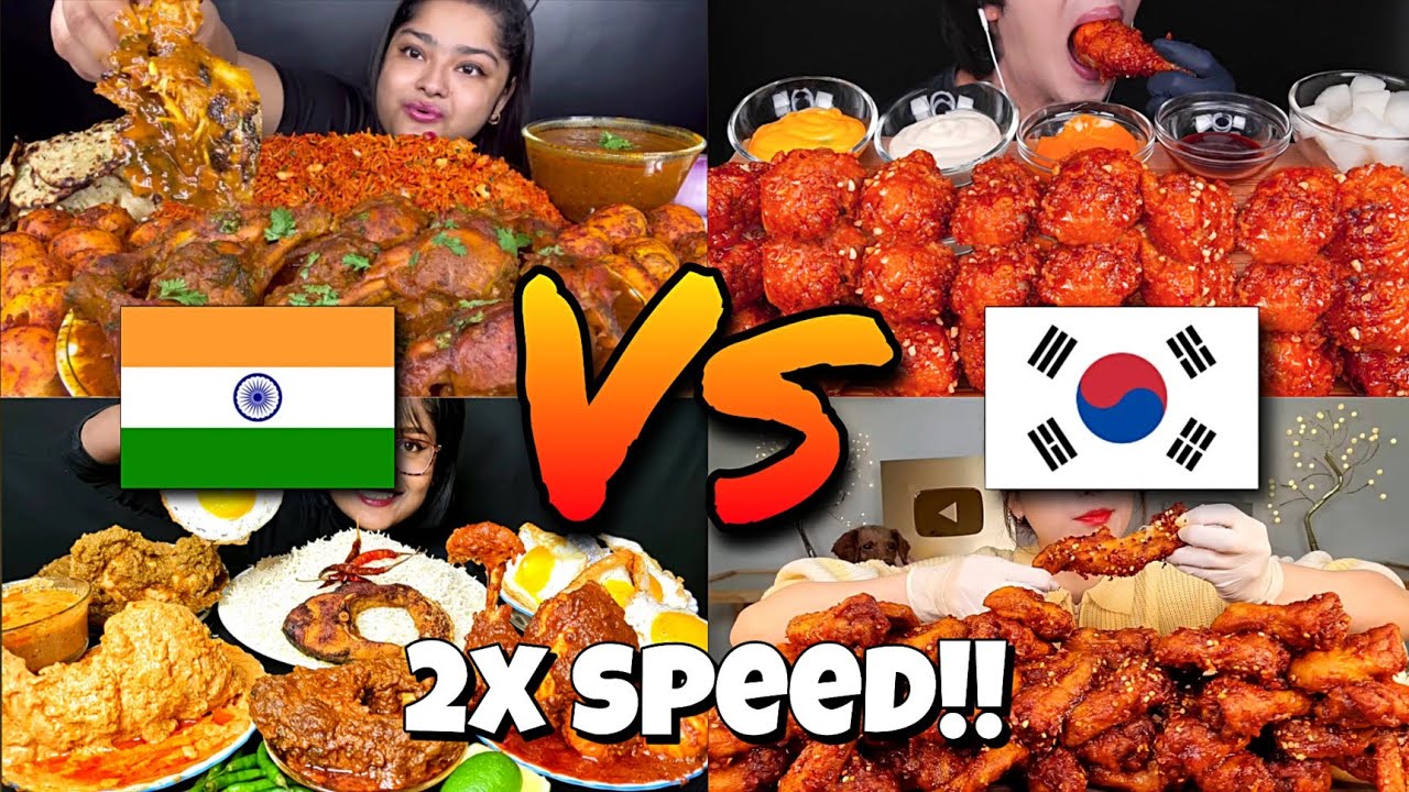 2X SPEED!!🔥ASMR INDIAN vs KOREAN MUKBANGERS EATING SPICY CHICKENS🇮🇳🆚🇰🇷FASTMOTION EATING COMPILATIONS