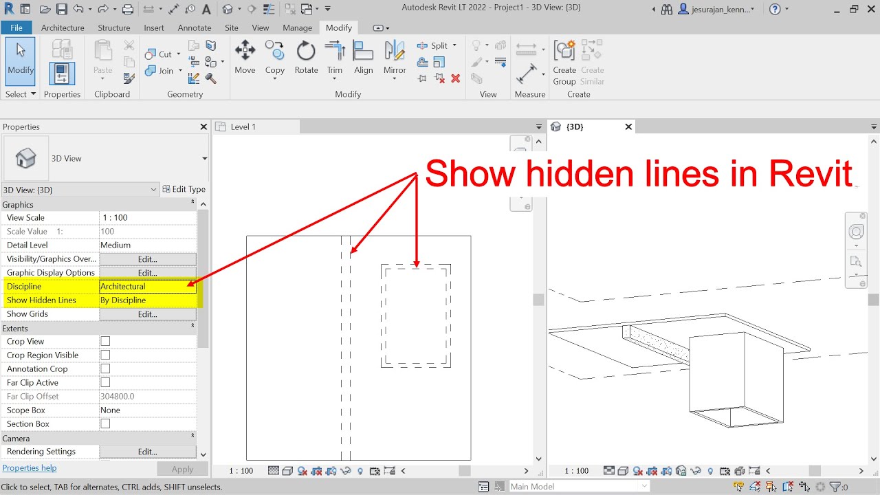 Show / Hide hidden lines in Revit