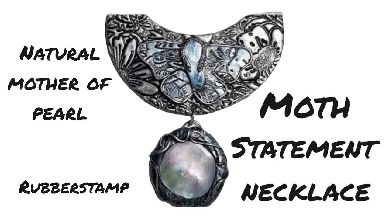 Polymer clay moth, butterfly statement necklace, real moonstone - tutorial, DIY