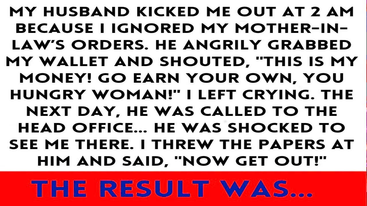 At 2 AM, my husband kicked me out for ignoring my mother-in-law's orders and took my wallet.