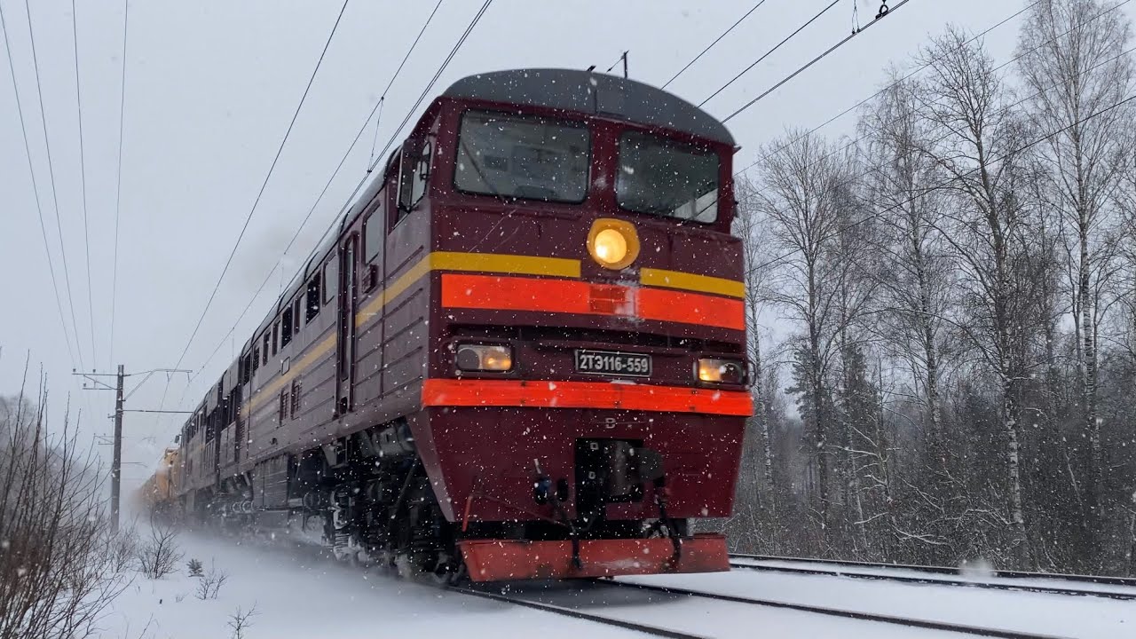 Ревущий «Боинг» и другие поезда Латвии во время снегопада (30.01.2021)