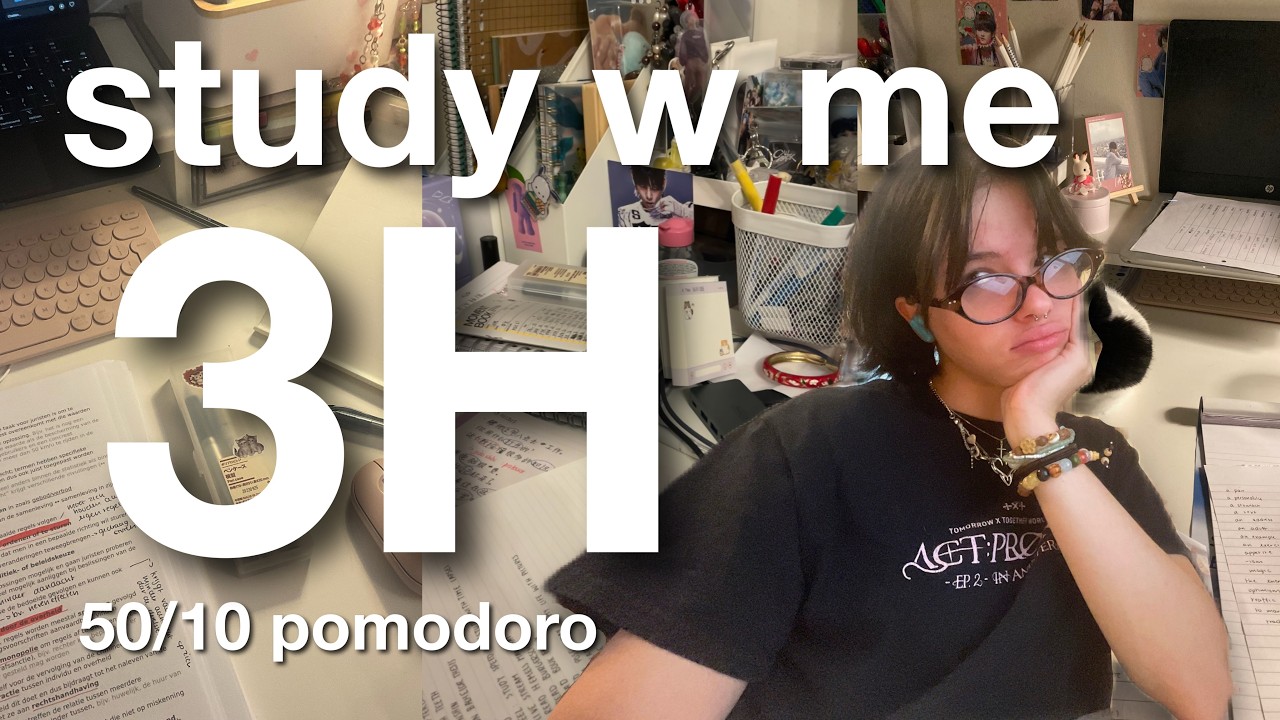 study with me live: 3 hours (real sounds, no music, 50/10 pomodoro technique) 🌷