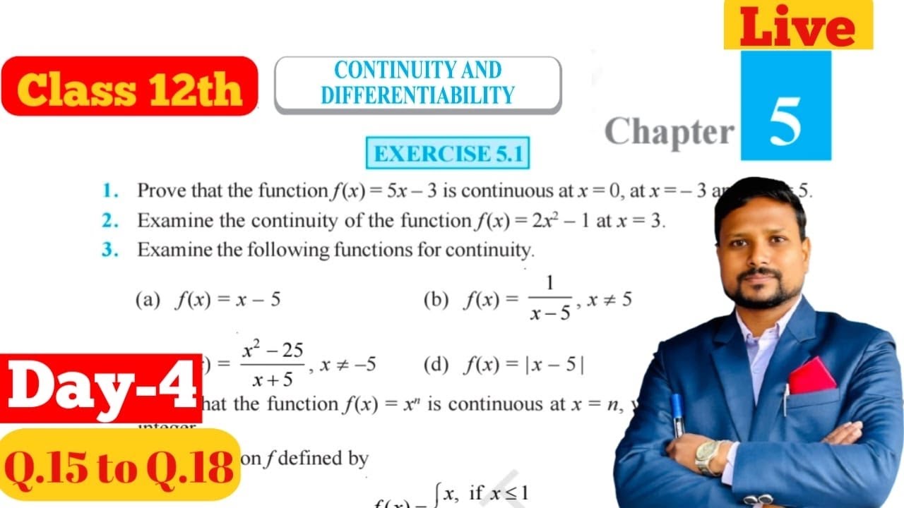 Chapter 5 Continuity and Differentiability | Class 12 NCERT Maths | Exercise 5.1 Q.15 to Q.18 Live