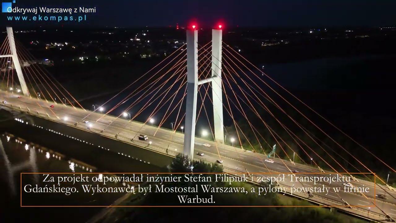 Most Siekierkowski nocą z drona DJI Mini 4 Pro &ndash; widok z lotu ptaka, kt&oacute;ry zachwyca