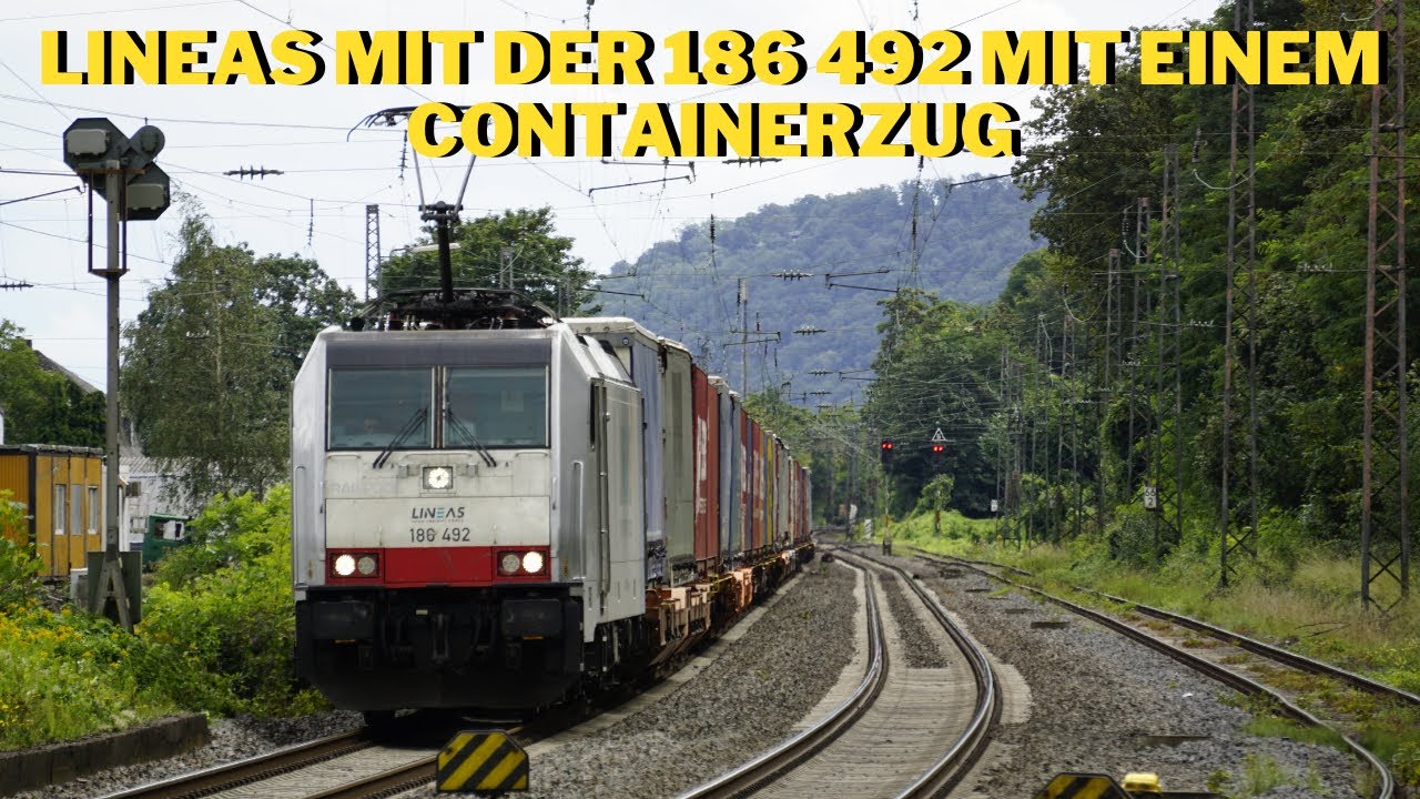 Lineas mit der 186 492 mit einem Containerzug