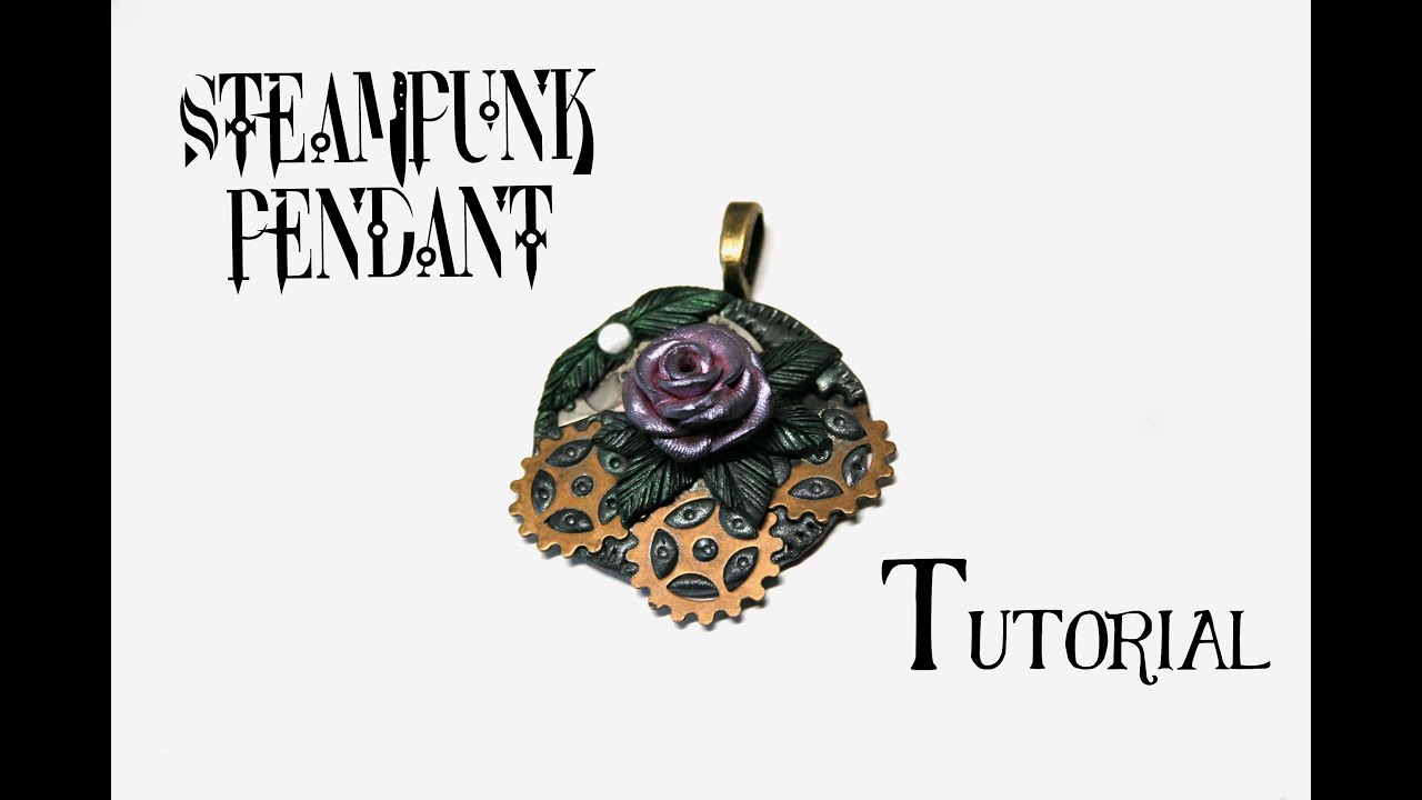 Steampunk Rose Pendant with Polymer Clay and Gears | DIY Fantasy Necklace | Fimo