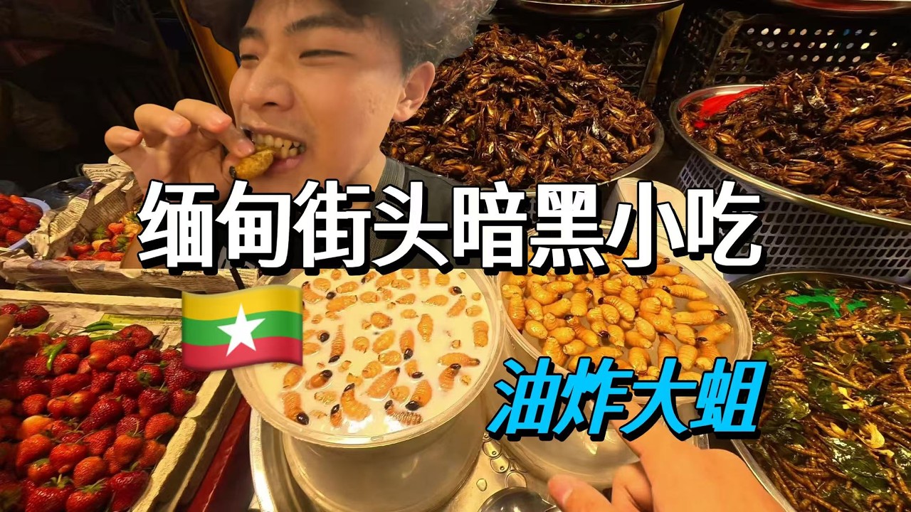 挑戰緬甸街頭黑暗小喫 油炸白蛆麻辣西紅柿 這也太硬核了.....