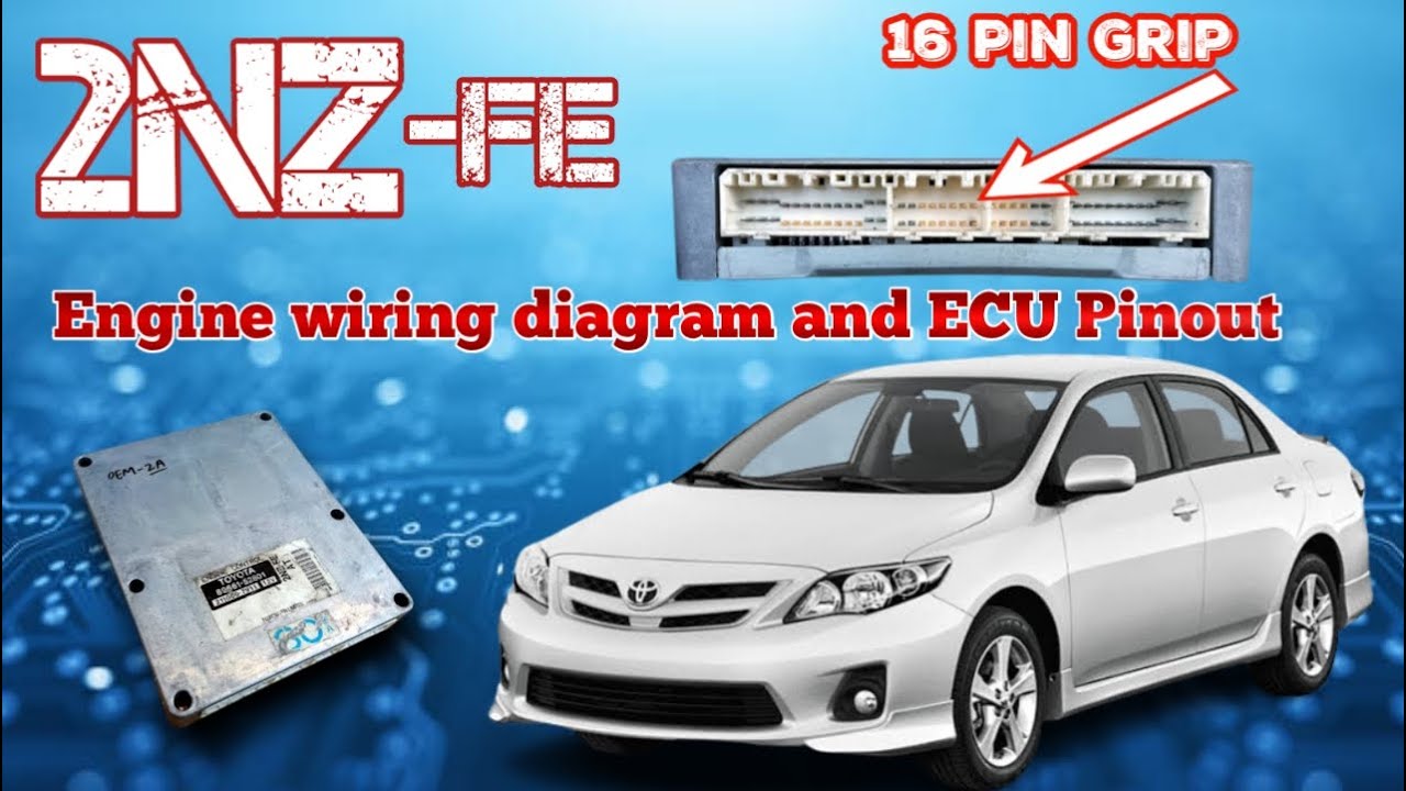 Toyota corolla 2NZ-fe Engine ECU 16 pin grip wiring diagram 