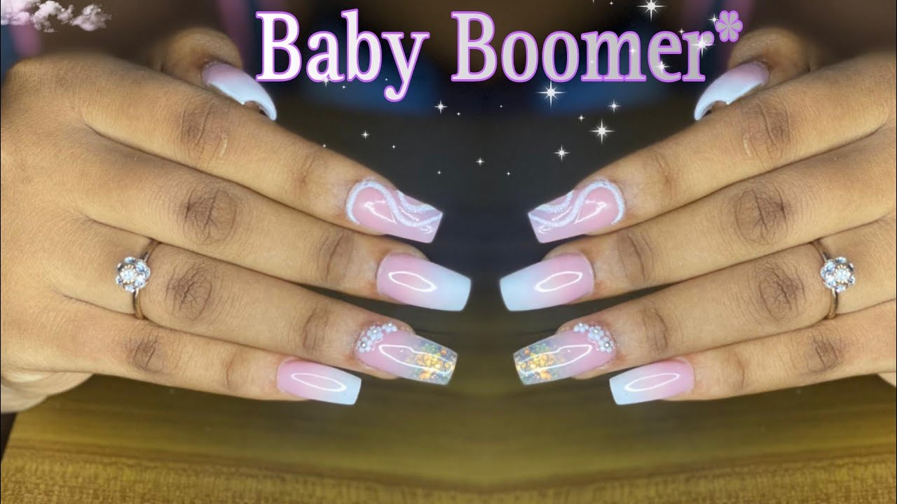 vin aprann fè Baby Boomer + baby glitter/ Acrylic Ombré Nails