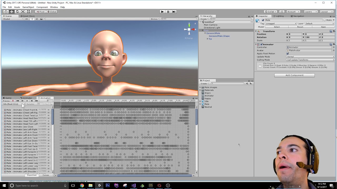 Blendshape Character - Part 2 - Create Unity Face Animation in addition to Body Animation