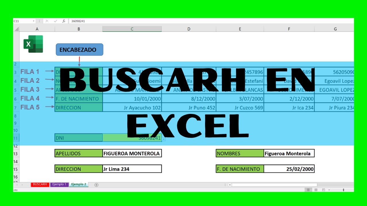 Ejercicios con la FUNCIÓN BUSCARH en EXCEL