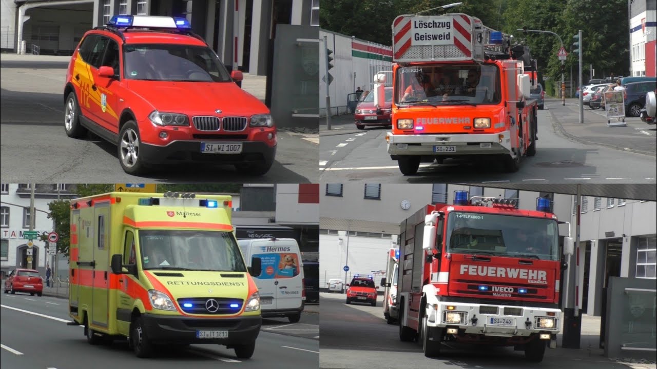 Alarmierung bis Ausrücken zu Großalarm - Einsatzfahrten der Einsatzkräfte in Siegen