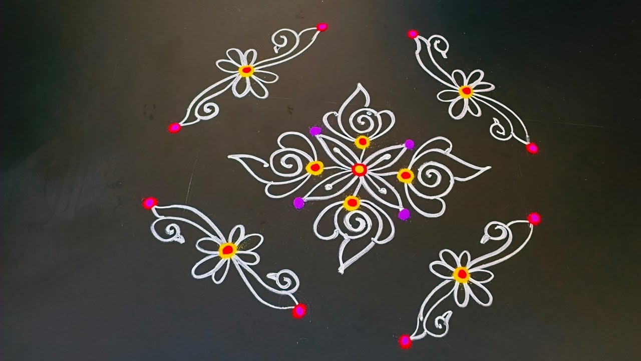 5×1 Shivaratri muggulu 🌷 easy rangoli 🌹 simple kolam 🌸