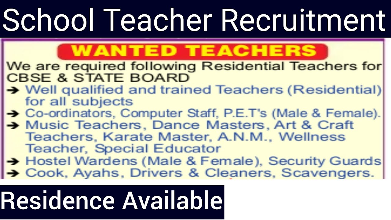 ALL SUBJECT RESIDENTIAL TEACHERS RECRUITMENT I ALL SUBJECTS I ANY DEGREE +TEACHER TRAINING I