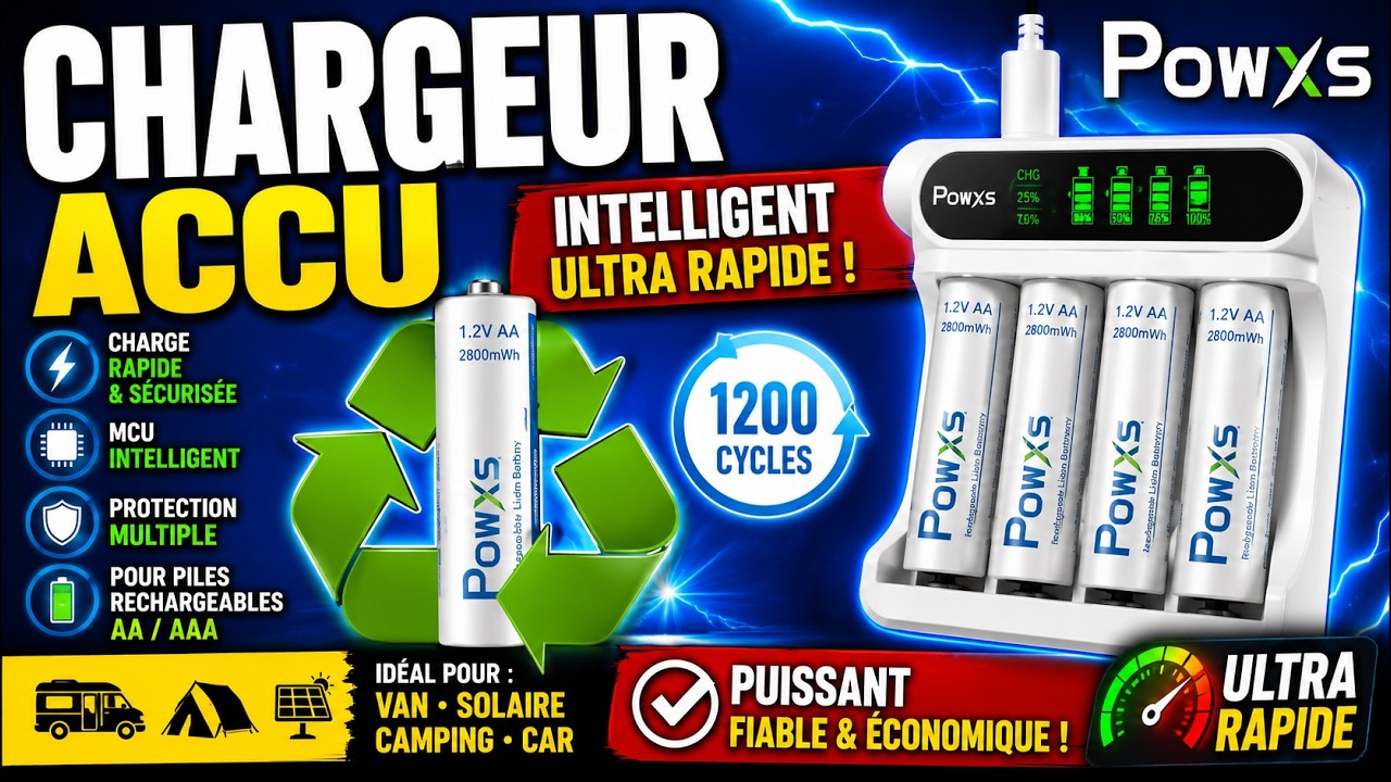 Test chargeur rapide intelligent accu pile batterie POWXS pour van panneau solaire camping car