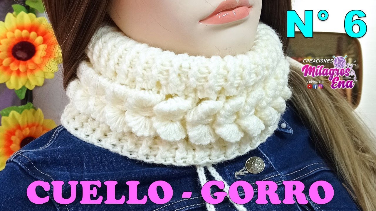 Como tejer el Cuello N° 6 a crochet en punto Lazos o Moños y punto elástico / GORRO - CUELLO