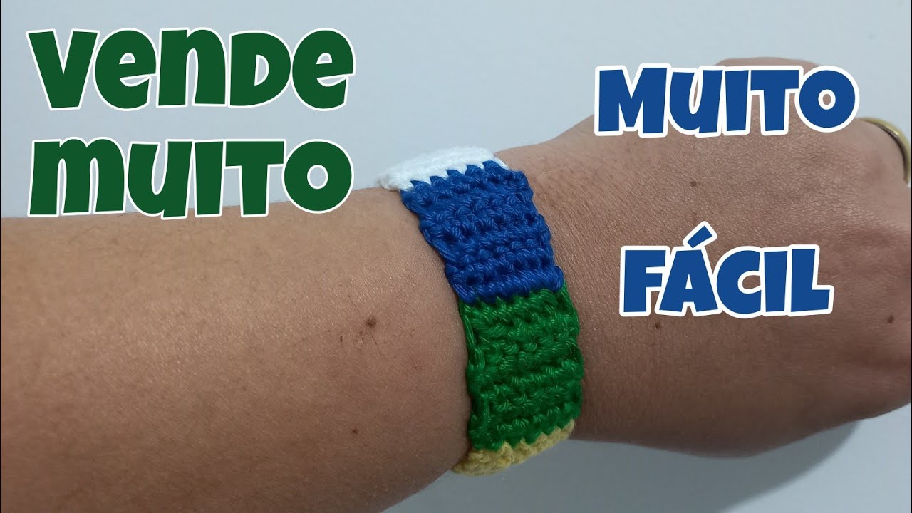 Pulseira em crochê para a copa/Para iniciantes/Vende muito #pulseiradobrasil