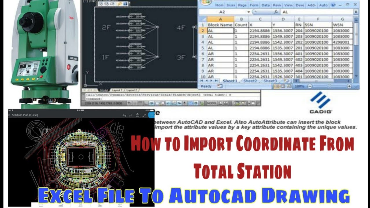 How to import Coordinate from Total station to Autocad (IMPORT Excel FILE USB TO AUTOCAD )