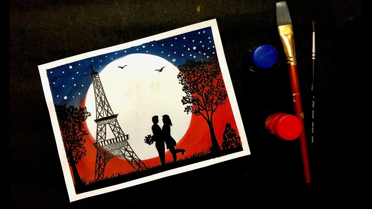 Eiffel Tower Scenery Painting with Poster Colours | Easy Eiffel Tower Painting