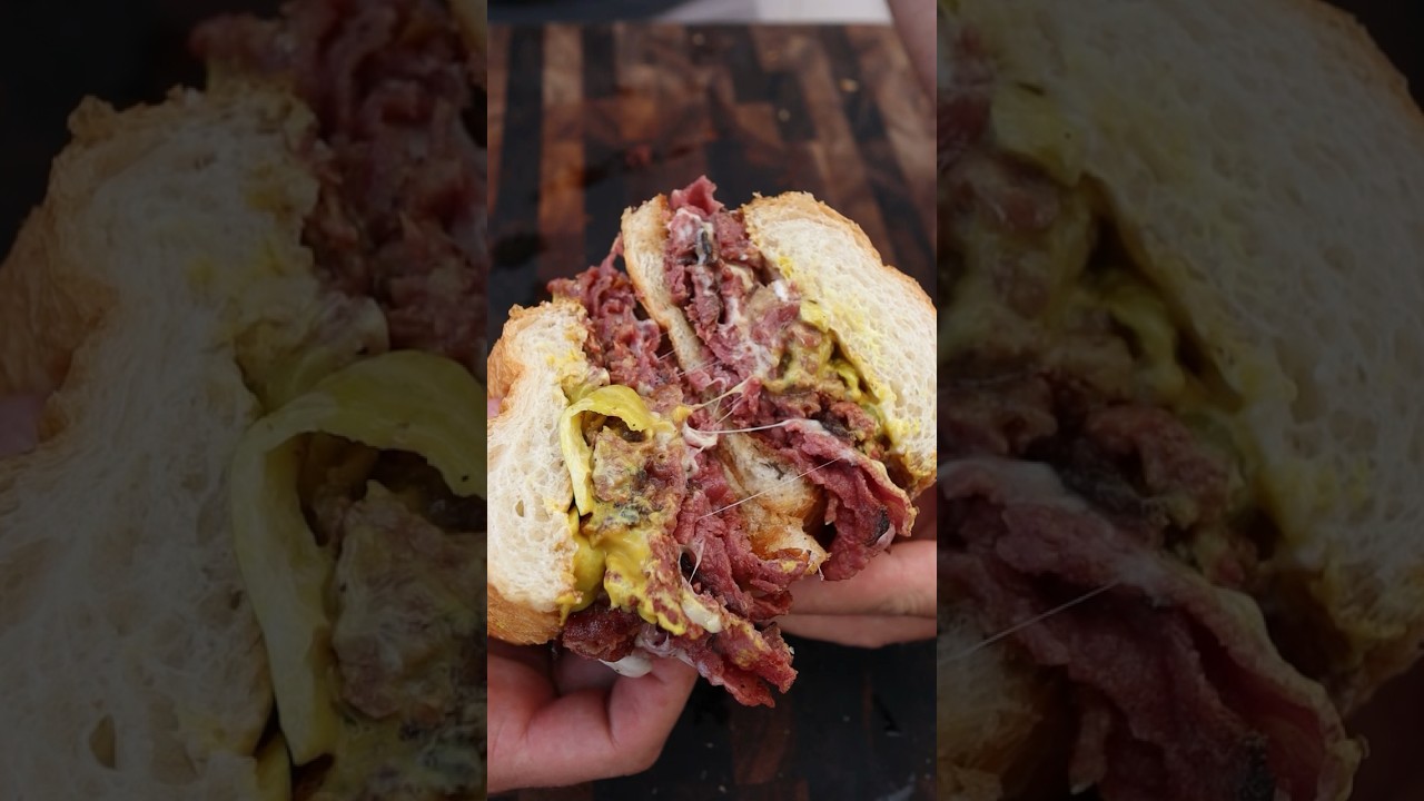 Hot Pastrami sandwich #asmrfood #pastrami #griddle #shorts