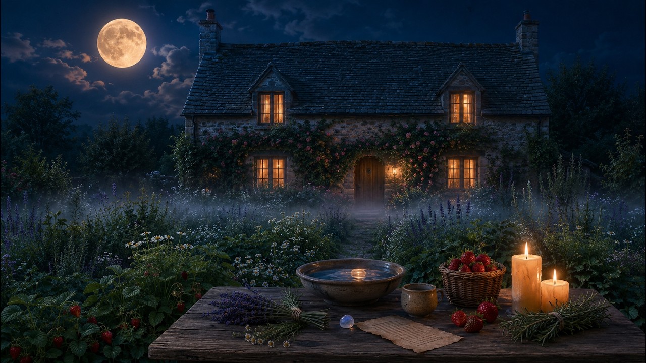 Strawberry Full Moon Ritual at Moonwillow Cottage | Cozy Witch Garden Ambience 🍓